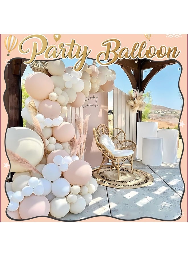 طقم قوس بالونات مكون من 136 قطعة باللون الوردي الفاتح والذهبي الشامباني، بالإضافة إلى بالونات كريمية محايدة لتزيين حفلات أعياد الميلاد وحفلات الزفاف وحفلات استقبال المولود. - Image 5
