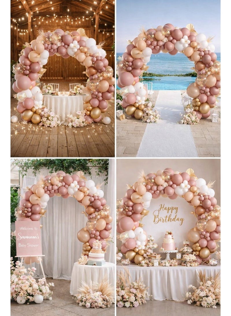 طقم قوس بالونات مكون من 136 قطعة باللون الوردي الفاتح والذهبي الشامباني، بالإضافة إلى بالونات كريمية محايدة لتزيين حفلات أعياد الميلاد وحفلات الزفاف وحفلات استقبال المولود. - Image 3