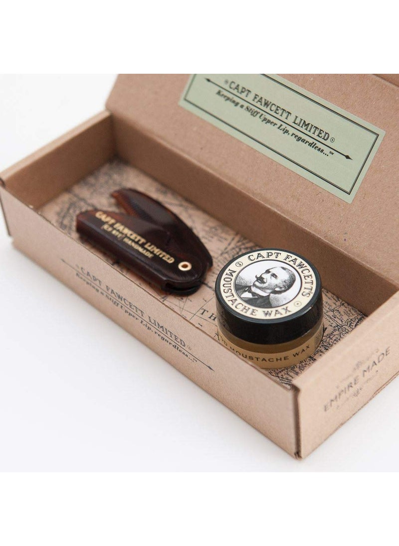CAPTAIN FAWCETT - CAPTAIN FAWCETT Mustache Wax Sandalwood Scent  Folding Pocket Mustache Comb CF87T Gift Set  Made in England - Image 1