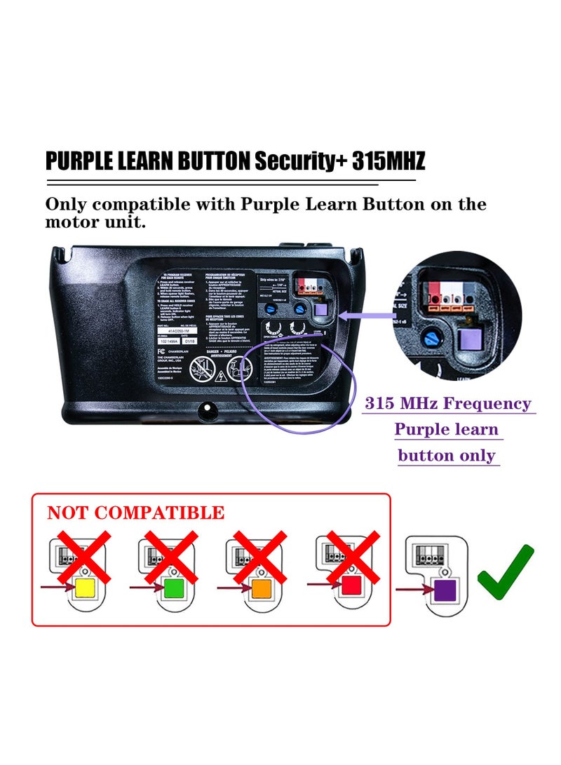 315MHz Purple Learn on Garage Door Remote Control Keychain Compatible with Sears Craftsman 139.53753 - LiftMaster 370LM 371LM 372LM 373LM - Chamberlain 950D 953D 956D (2 Pack) - Image 2