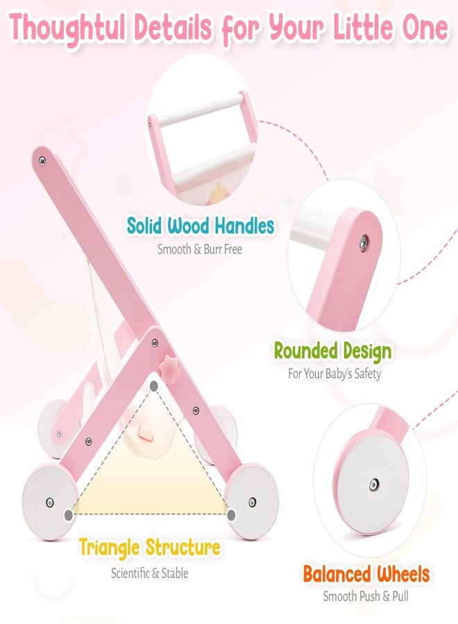 FUNLIO Wooden Doll Stroller for Toddlers 12 Months+, Adorable Pink Baby Doll Strollers for Pretend Play, Rounded Corner & Stable Triangular Structure, Easy to Assemble & Fold, CPC & CE Certified - Image 4
