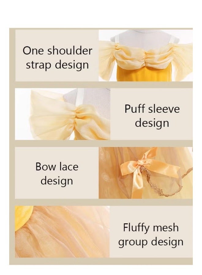 ميكسد فستان الأميرة، الأميرة الأنيقة لباس حتى زي للبنات، رائع الأميرة توتو مع قبالة الكتف وأحزام السباغيتي تصميم، مصنوعة من البوليستر الناعم التنفس، رائعة لحفلات فستان فانتشي، 130CM - Image 4