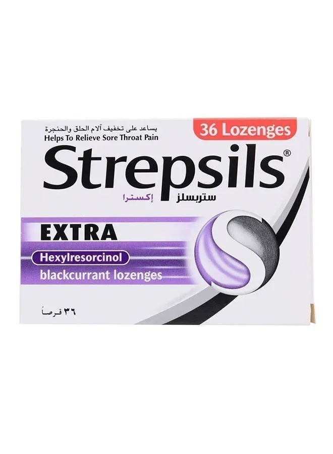 Strepsils Extra Sore Throat Lozenges, Blackcurrant - 36 Count