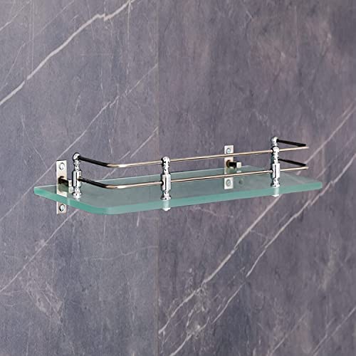 FORTUNE Multi-Purpose Wall Hung (Frosted) Glass Front Bathroom Shelf with Wall Brackets, Storage Holder, 12 x 6 Inch - (Pack of 1) - Image 1