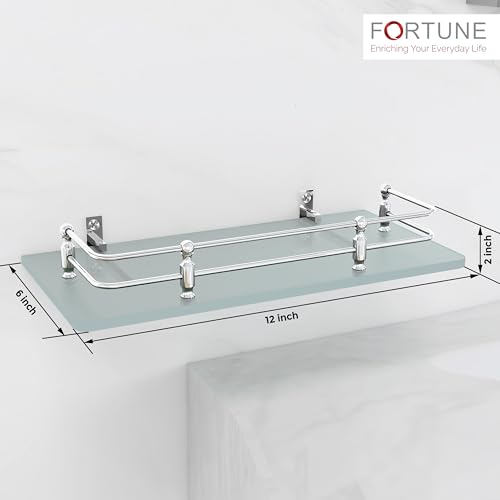 FORTUNE Multi-Purpose Wall Hung (Frosted) Glass Front Bathroom Shelf with Wall Brackets, Storage Holder, 12 x 6 Inch - (Pack of 1) - Image 5