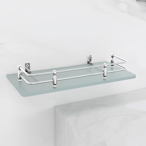 FORTUNE Multi-Purpose Wall Hung (Frosted) Glass Front Bathroom Shelf with Wall Brackets, Storage Holder, 12 x 6 Inch - (Pack of 1) - Image 4