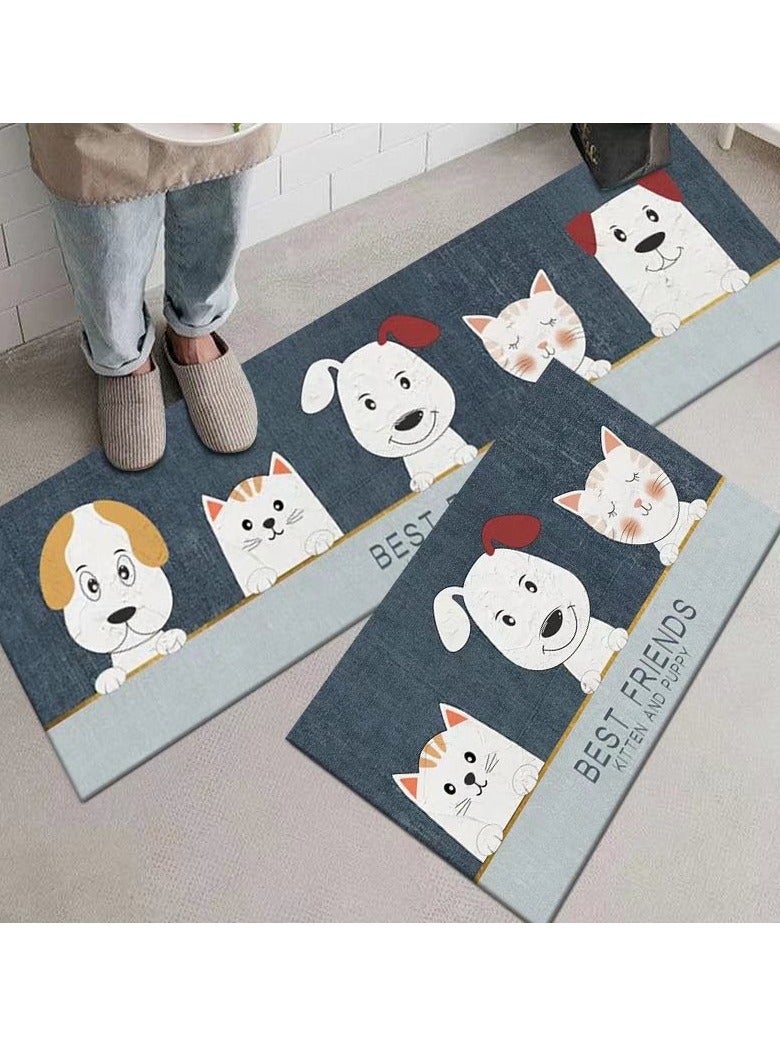 Hihonor Cute Cat Kitchen Rugs and Mats Non Skid Washable Set of 2,Braided Waterproof Non-Slip Kitchen Mats and Rugs for Kitchen,Cartoon Pet Kitchen Mats for Floor, Funny Kitchen Decor  - Image 1