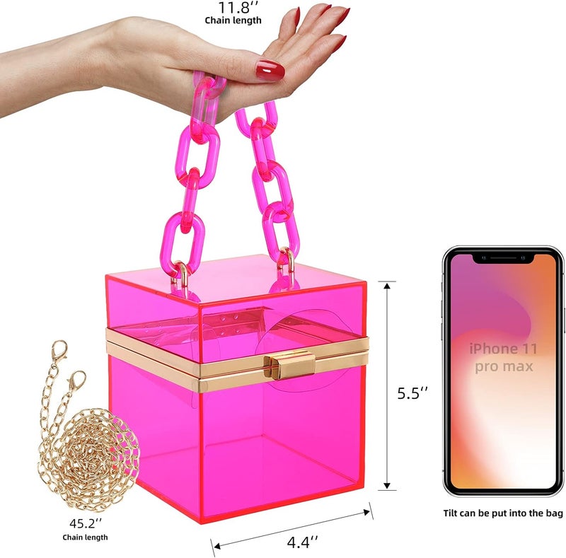 WJCD Cute Clear Acrylic Plastic Neon Hard Frame Party Clutch Purse with Gold Chain Strap - Image 2