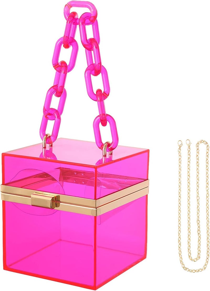 WJCD Cute Clear Acrylic Plastic Neon Hard Frame Party Clutch Purse with Gold Chain Strap - Image 1