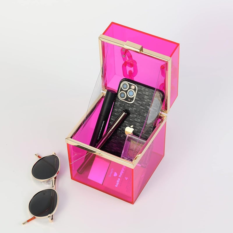 WJCD Cute Clear Acrylic Plastic Neon Hard Frame Party Clutch Purse with Gold Chain Strap - Image 4