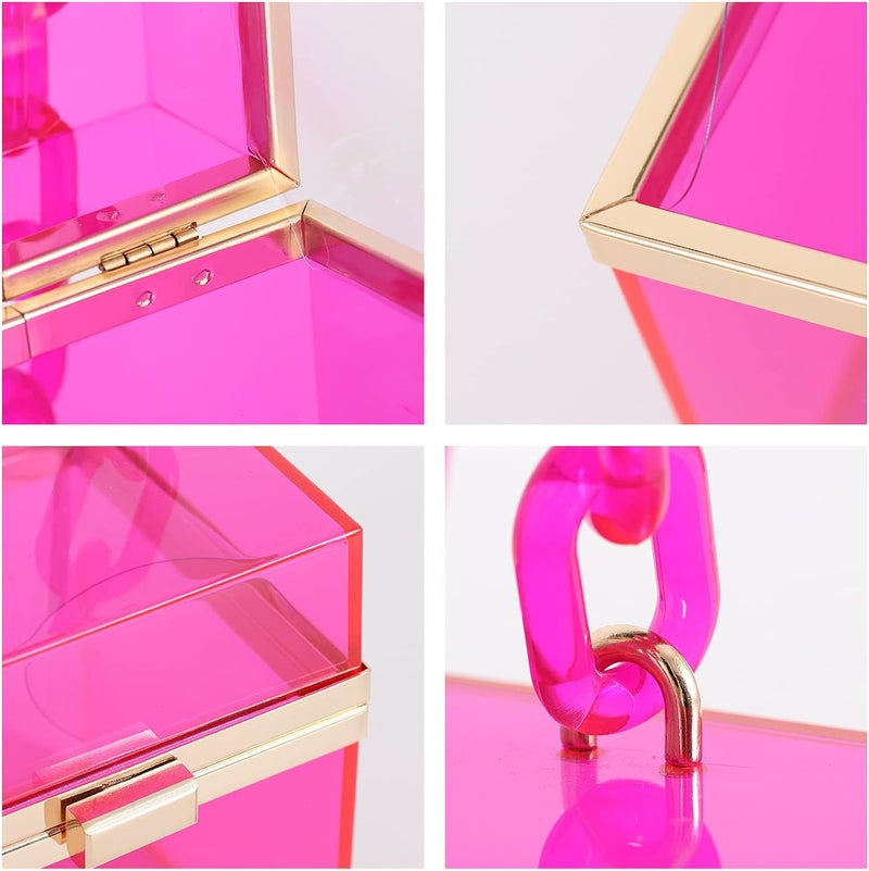 WJCD Cute Clear Acrylic Plastic Neon Hard Frame Party Clutch Purse with Gold Chain Strap - Image 3