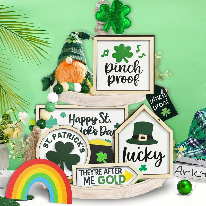 Zaycca 8PCS St. Patrick's Day Table Decoration Set â€“ Shamrocks Wooden Signs, Rustic Irish Decor, Happy St. Patrick's Day Centerpiece Sign for Home, Shelf & Party Tiered Tray Decor - Image 4