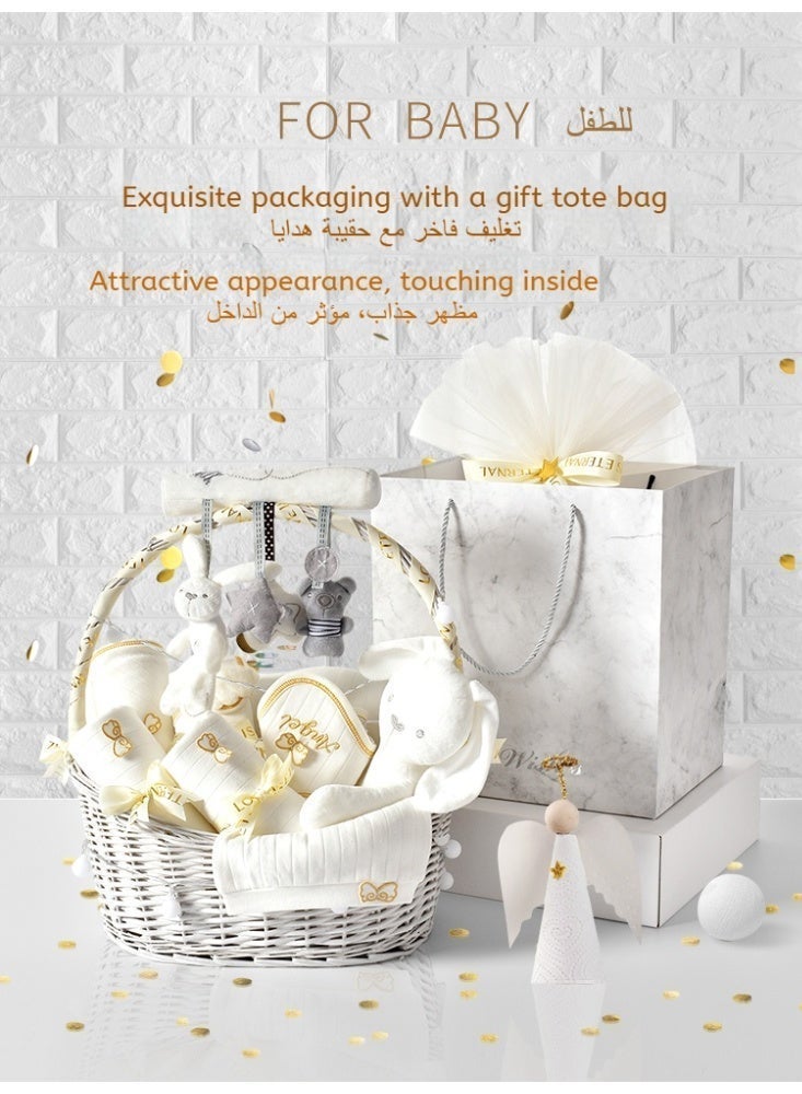 كويس مجموعة هدايا مواليد مكونة من 20 قطعة - مجموعة هدايا للمواليد الجدد، تتضمن ملابس وإكسسوارات للأطفال: قبعة، جوارب، وسادة، بطانية، ولعبة، مصنوعة من قطن فاخر، مناسبة لجميع الفصول (الربيع، الصيف، الخريف، الشتاء)، من عمر 0 ​​إلى 3 أشهر - تصميم ملاك - Image 2