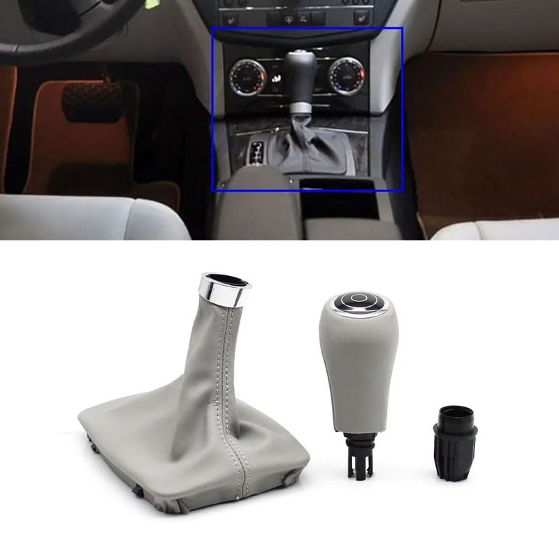 Goodithy Automatic Gear Shift Boot Knob Lever Interior Leather Shifter Gaiter Boot Cover Accessories Kit Replacement for Mercedes Benz C E GLK W204 W207 W212 X204 2007 2008 2009 2010 2011 Gray - Image 2