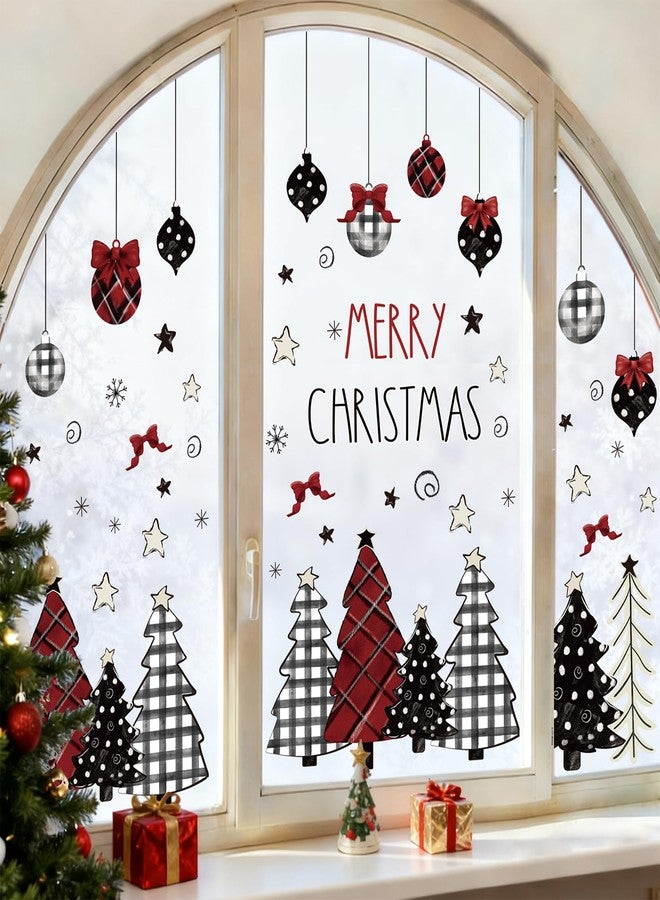 وولاين مجموعة ملصقات نوافذ "عيد ميلاد مجيد" من والين، 9 أوراق، ألوان أحمر وأسود، مزينة برسومات شجرة عيد الميلاد وكرة الثلج وندفة الثلج، تصميم منقوش ومنقطة، ملصقات زجاجية مزدوجة الجوانب لتزيين المنزل والحفلات، مقاس 7.9 × 11.8 بوصة - Image 4