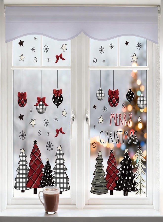 وولاين مجموعة ملصقات نوافذ "عيد ميلاد مجيد" من والين، 9 أوراق، ألوان أحمر وأسود، مزينة برسومات شجرة عيد الميلاد وكرة الثلج وندفة الثلج، تصميم منقوش ومنقطة، ملصقات زجاجية مزدوجة الجوانب لتزيين المنزل والحفلات، مقاس 7.9 × 11.8 بوصة - Image 2