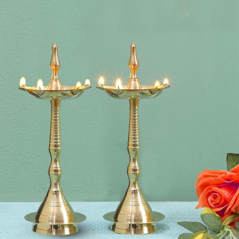 Hashcart Brass Kerala Diya for Puja 14 inch Set of 2 Diya for Pooja Kutthu Vilakku Samai Diya for Puja Diwali Decorations Indian Diwali Gifts Hashcart - Image 2