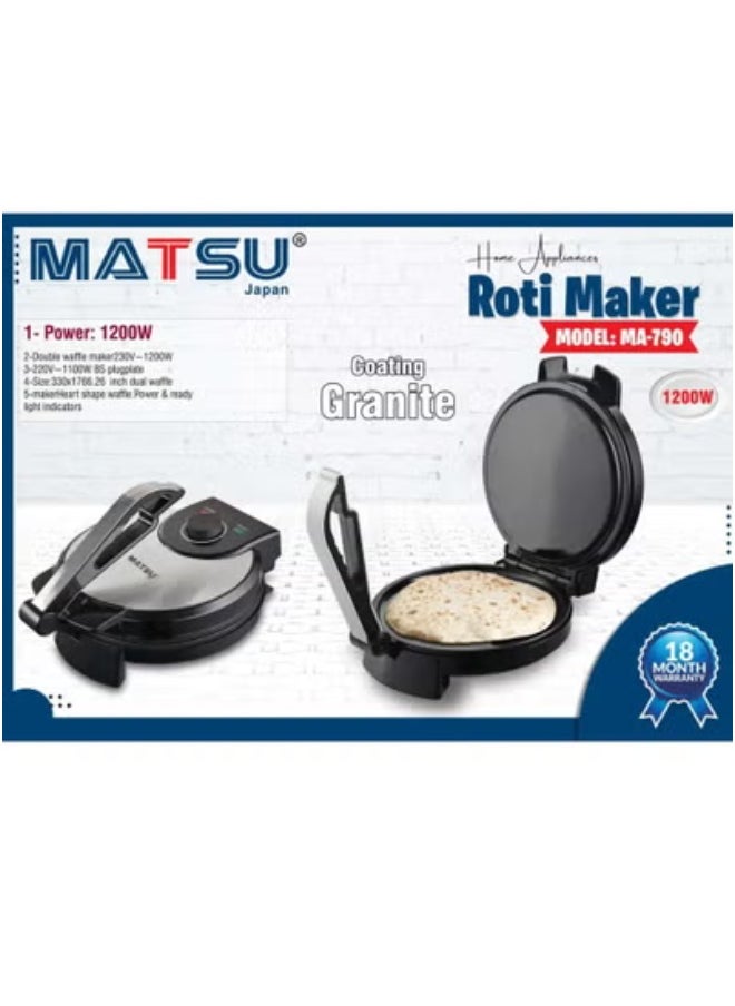 Generic 10-Inch Electric Roti Maker – 1200W Non-Stick Chapati Press with Durable Stainless Steel Body, Adjustable Temperature Control, Dual Indicator Lights for Power & Ready Status, Safety Lock, Easy Cleaning, Quick Heating, Instruction Manual Included – 220-240V Home Kitchen Appliance – Black  - Image 4