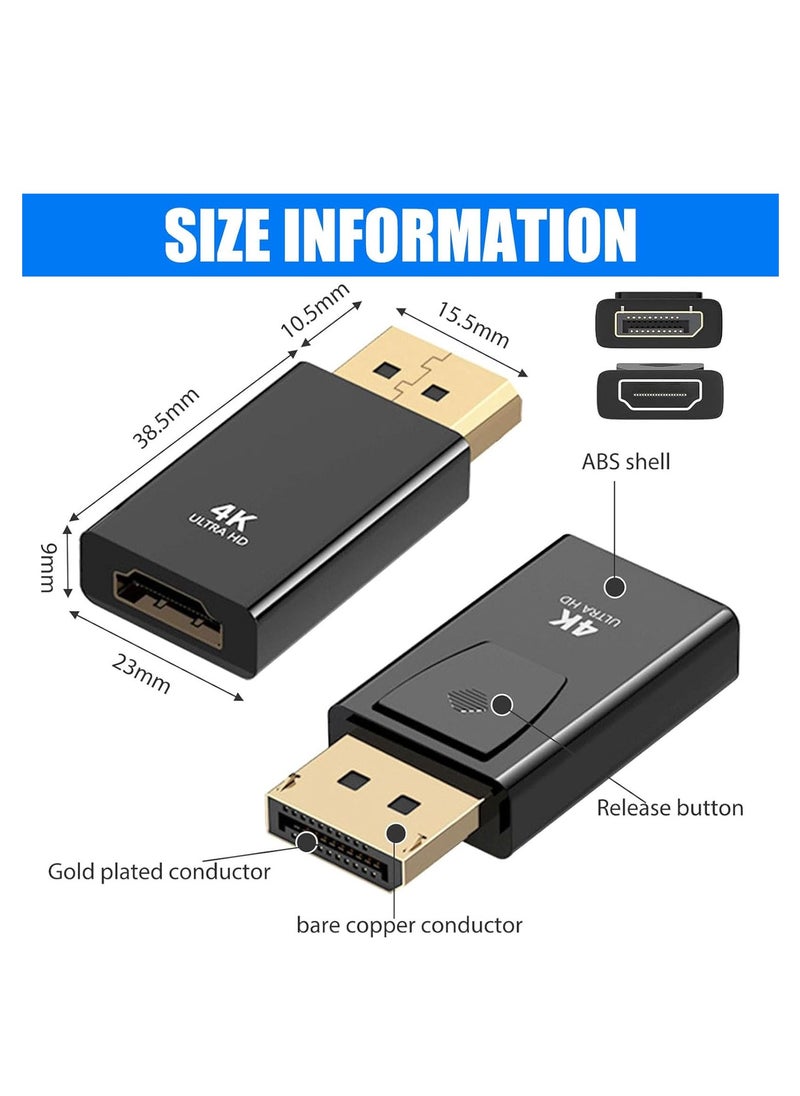 ماركة غير محددة محول 4K DisplayPort إلى HDMI، قطعتان من محول DisplayPort إلى HDMI، محول 4K DP إلى HDMI مع نقل الصوت وأقصى دقة، متوافق مع HP، HDTV، الشاشة، جهاز العرض، سطح المكتب وما إلى ذلك  - Image 2