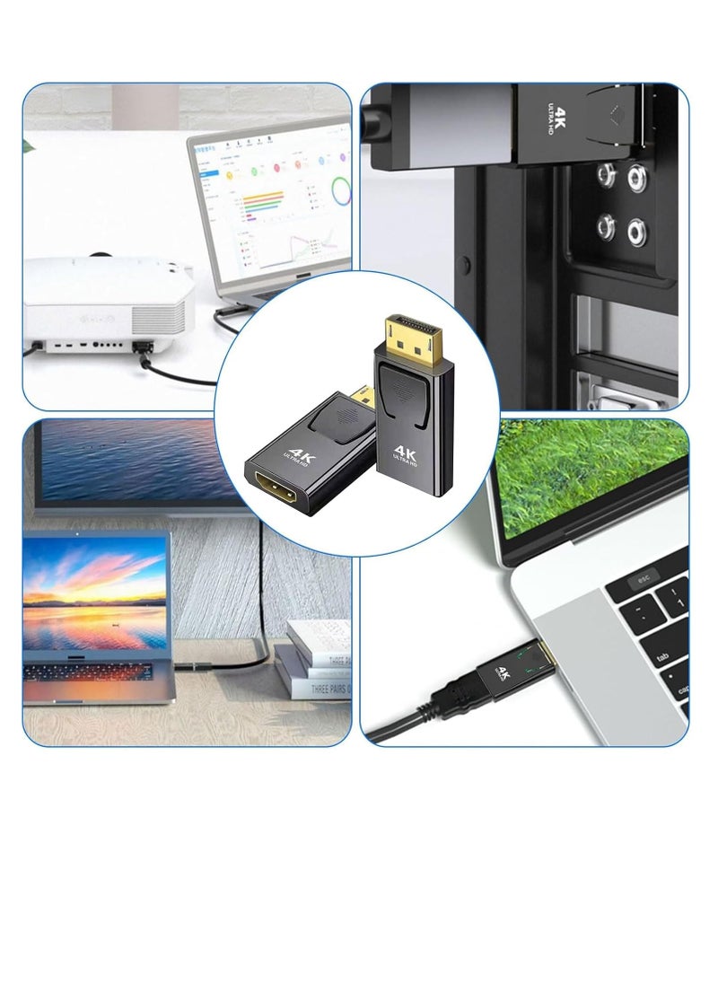 ماركة غير محددة محول 4K DisplayPort إلى HDMI، قطعتان من محول DisplayPort إلى HDMI، محول 4K DP إلى HDMI مع نقل الصوت وأقصى دقة، متوافق مع HP، HDTV، الشاشة، جهاز العرض، سطح المكتب وما إلى ذلك  - Image 3