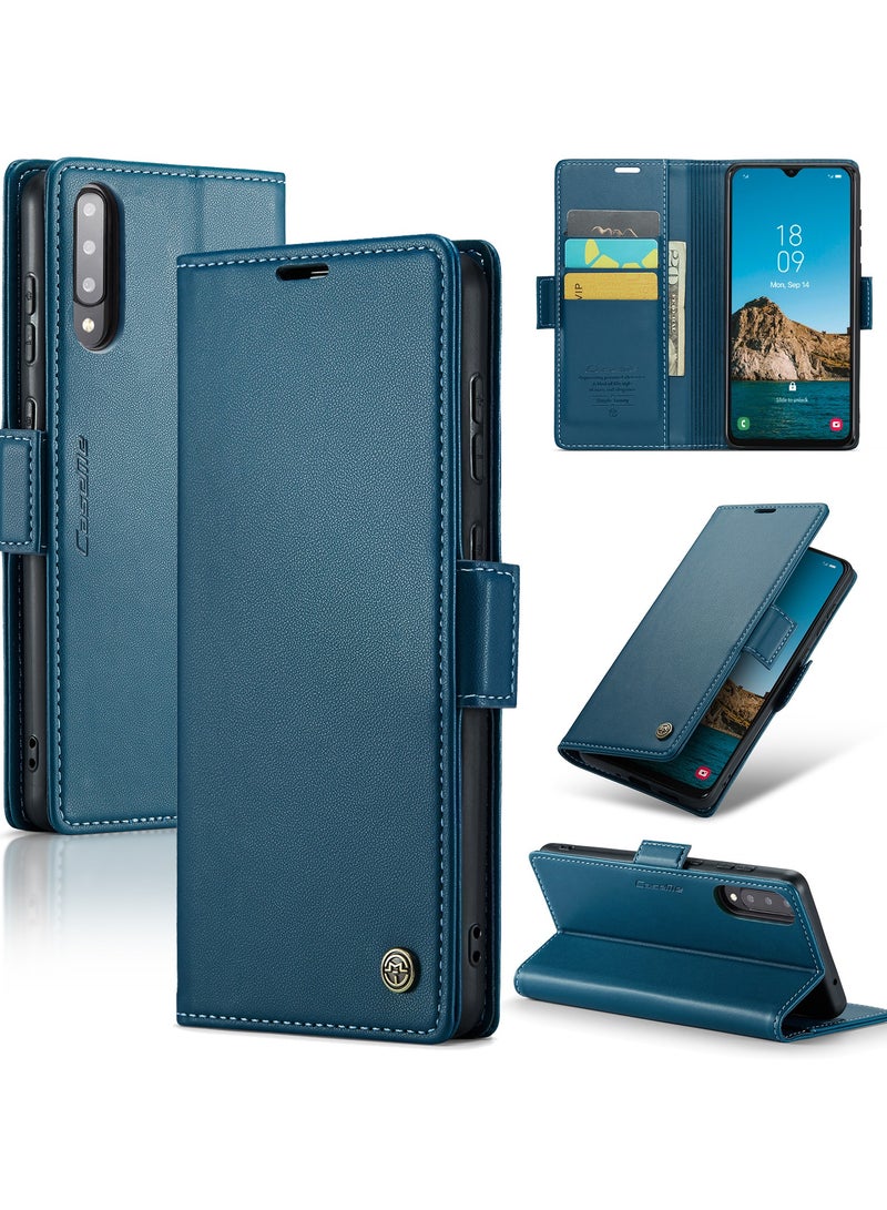 Flip Wallet Case for Samsung Galaxy A50 / A50S / A30S, Leather Magnetic Attachment Flip Case Blue - Image 1