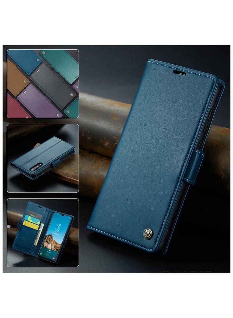 Flip Wallet Case for Samsung Galaxy A50 / A50S / A30S, Leather Magnetic Attachment Flip Case Blue - Image 4