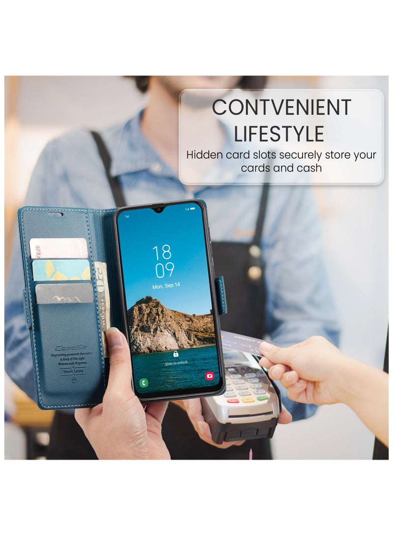 Flip Wallet Case for Samsung Galaxy A50 / A50S / A30S, Leather Magnetic Attachment Flip Case Blue - Image 5