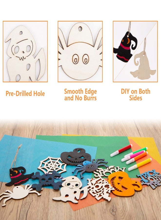Shindel Halloween Crafts for Kids, 72PCS Wooden Halloween Decorations, 12 Styles Unfinished Wood Cutouts, Wood Ornaments for DIY Gifts Home Office Party Yard Hanging - Image 3