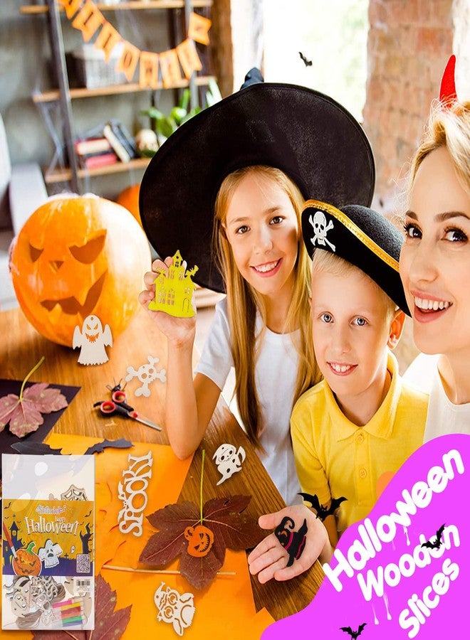 Shindel Halloween Crafts for Kids, 72PCS Wooden Halloween Decorations, 12 Styles Unfinished Wood Cutouts, Wood Ornaments for DIY Gifts Home Office Party Yard Hanging - Image 5