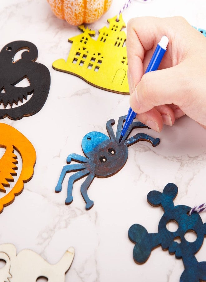Shindel Halloween Crafts for Kids, 72PCS Wooden Halloween Decorations, 12 Styles Unfinished Wood Cutouts, Wood Ornaments for DIY Gifts Home Office Party Yard Hanging - Image 4