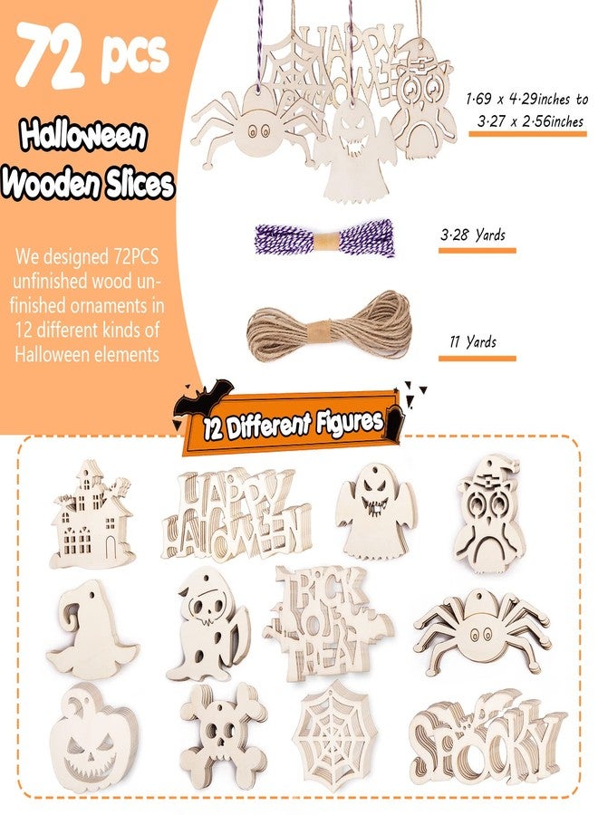 Shindel Halloween Crafts for Kids, 72PCS Wooden Halloween Decorations, 12 Styles Unfinished Wood Cutouts, Wood Ornaments for DIY Gifts Home Office Party Yard Hanging - Image 2