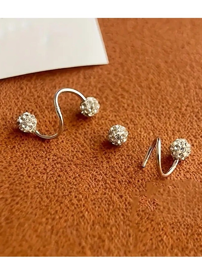 1 Pair Luxury Spiral Rod Ball Earrings, Stainless Steel  925, Versatile Daily Wear  Gift Jewelry, with Rhinestone Inlay for All-Season Fashion Accessory - Image 5