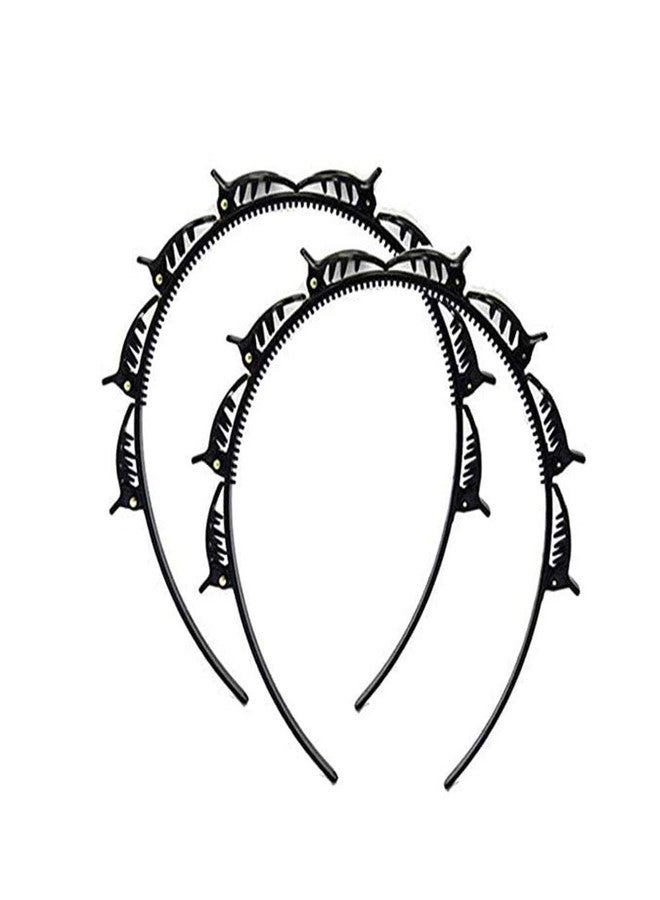 INSECTRA Twist Hairband 2 Pcs Black, Trunk Hair Band, Braid Hairstyle Tool, Barrettes for Thin or Thick Hair, Alligator Clips, Korean Style Hairband with Teeth Comb for Girls, Women, Bridal, Wedding, Party, Casual, Daily Use, Salon, Special Occasion, Styling - Image 1