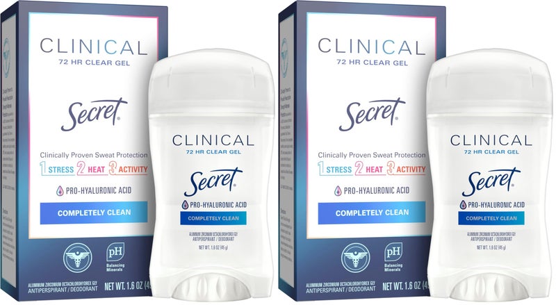 Secret مزيل العرق ومضاد التعرق للنساء من سيكريت بقوة سرية جل شفاف برائحة نظيفة تمامًا 1.6 أونصة، 1.600 أونصة سائلة (عبوة من 2) - Image 1