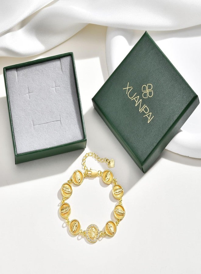XUANPAI Women's Gold Virgin Mary Bracelet - 14K Gold Plated Catholic Bracelets,Non Tarnish Adjustable Golden Religious Virgen De Guadalupe Jewelry, Catholic Baptism Confirmation First Communion Gifts for Her - Image 5