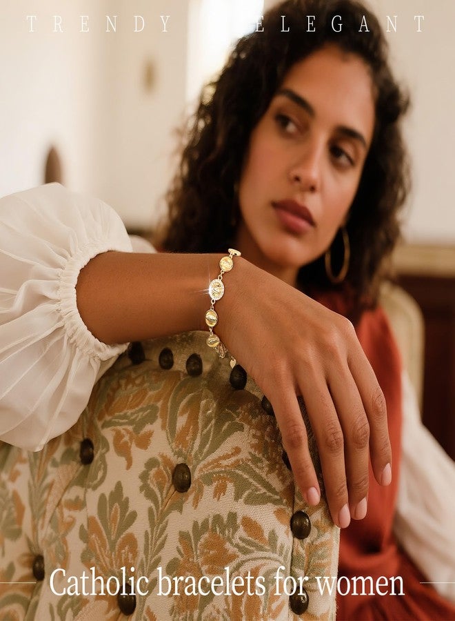 XUANPAI Women's Gold Virgin Mary Bracelet - 14K Gold Plated Catholic Bracelets,Non Tarnish Adjustable Golden Religious Virgen De Guadalupe Jewelry, Catholic Baptism Confirmation First Communion Gifts for Her - Image 3