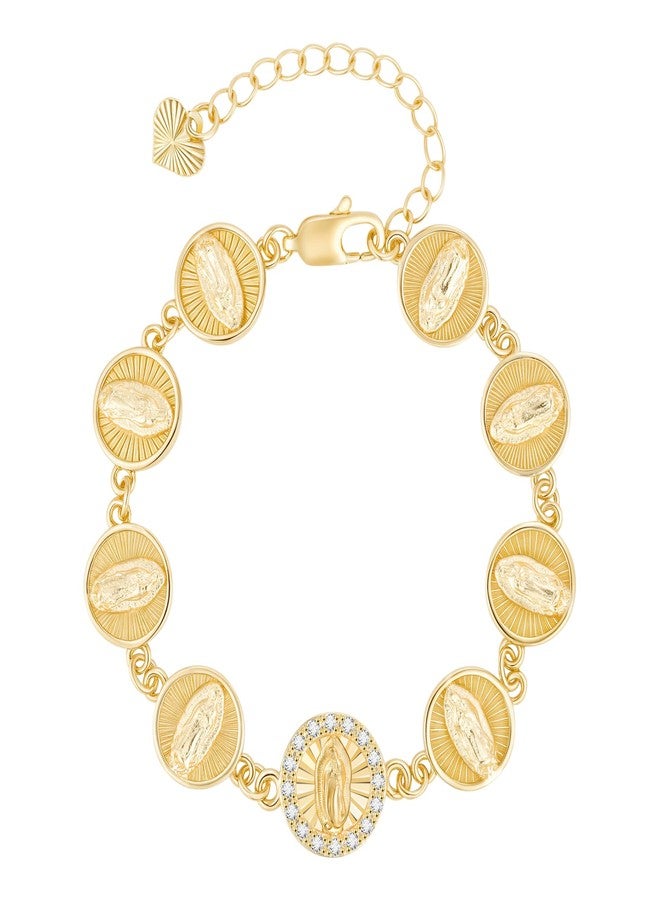 XUANPAI Women's Gold Virgin Mary Bracelet - 14K Gold Plated Catholic Bracelets,Non Tarnish Adjustable Golden Religious Virgen De Guadalupe Jewelry, Catholic Baptism Confirmation First Communion Gifts for Her - Image 1