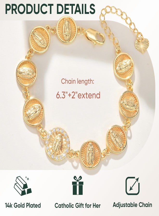 XUANPAI Women's Gold Virgin Mary Bracelet - 14K Gold Plated Catholic Bracelets,Non Tarnish Adjustable Golden Religious Virgen De Guadalupe Jewelry, Catholic Baptism Confirmation First Communion Gifts for Her - Image 4