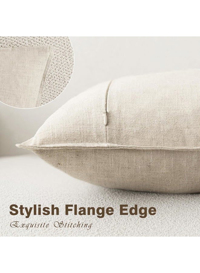 Foindtower Pack of 2, Decorative Linen Soild Throw Pillow Covers Soft Accent Cushion Case Boho Farmhouse Neutral Pillowcase for Couch Sofa Bedroom Living Room Home Decor 26 x 26 Inch Natural Beige - Image 3