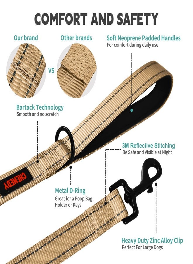 CHENEDY Dog Leash, Heavy Duty Dog Leash, Leashes for Large Breed Dogs, Double Handle Dog Leash, Reflective Training Lead, Perfect for Medium to Large Dogs(5FT, Khaki) - Image 2