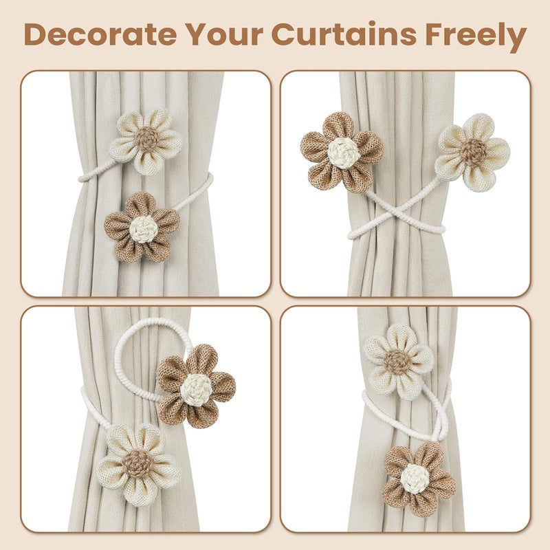 KLOGTSIND Flower Curtain Tiebacks, 4 Pack Boho Curtain Ties Elegant DIY Curtain Holdbacks, Decorative Window Drape Twist Tie Backs for Bedroom Decor, Nursery Decor, Farmhouse Decor - Image 4