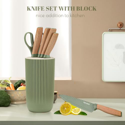 RETROSOHOO Kitchen Knife Set, Retrosohoo 6 Pieces Green Professional Knife Set with Universal Knife Block, Super Sharp Knife Set with Ergonomic Handle, Non-stick Stainless Steel Knife Block Set(Green) - Image 4