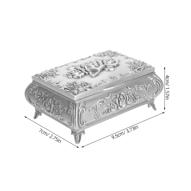 Ciieeo Embossed Rose Pattern Alloy Jewelry Box 9 5x7x4cm Necklace Earring Organizer Decorative Bracelet Case Household Keepsake Storage For Home - Image 3