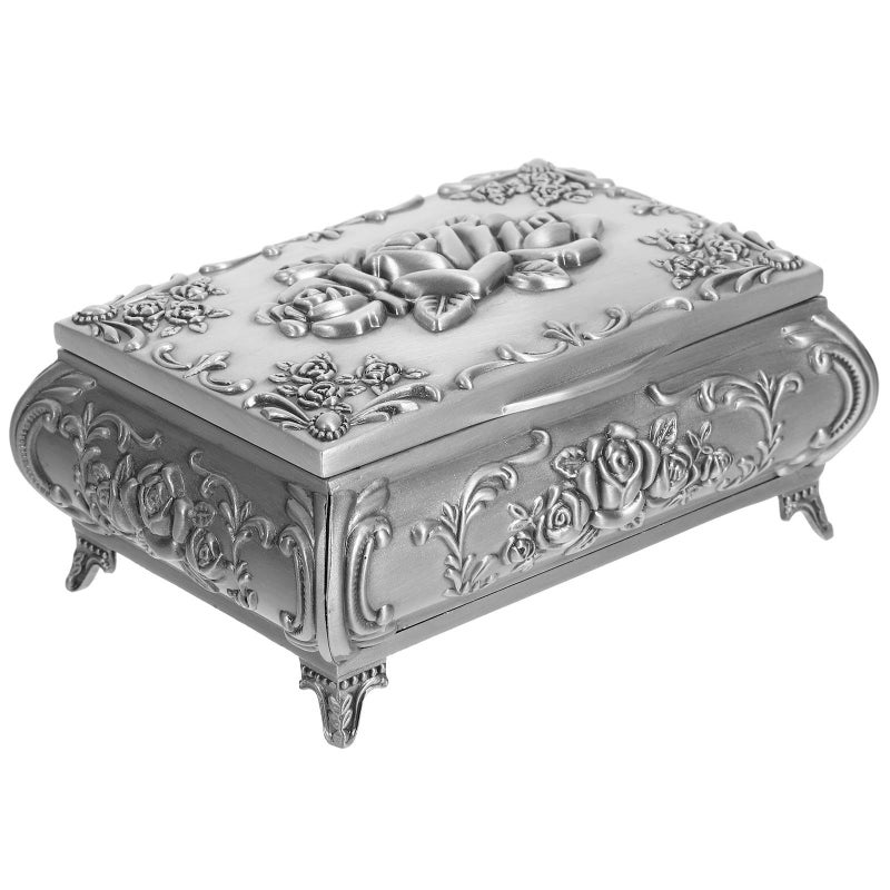 Ciieeo Embossed Rose Pattern Alloy Jewelry Box 9 5x7x4cm Necklace Earring Organizer Decorative Bracelet Case Household Keepsake Storage For Home - Image 2