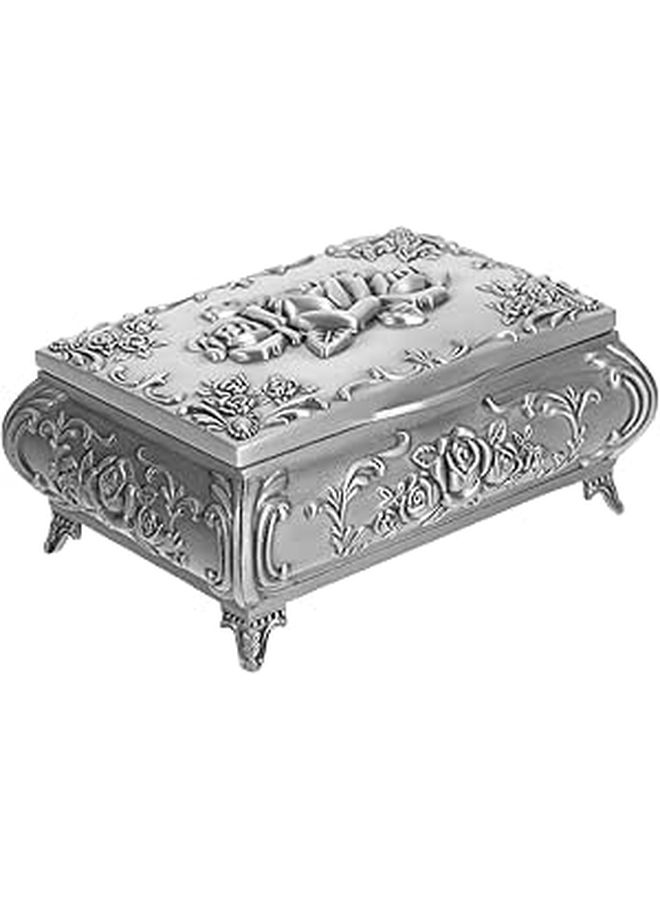 Ciieeo Embossed Rose Pattern Alloy Jewelry Box 9 5x7x4cm Necklace Earring Organizer Decorative Bracelet Case Household Keepsake Storage For Home - Image 1