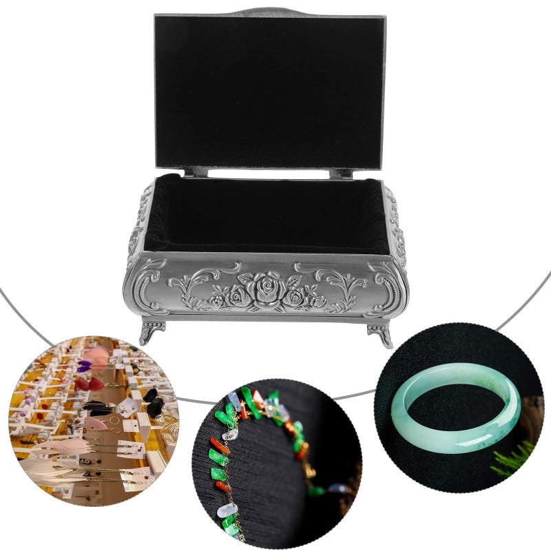 Ciieeo Embossed Rose Pattern Alloy Jewelry Box 9 5x7x4cm Necklace Earring Organizer Decorative Bracelet Case Household Keepsake Storage For Home - Image 4