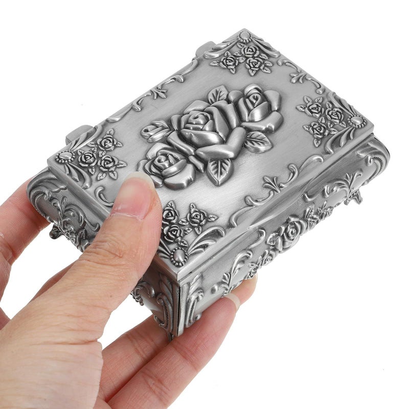 Ciieeo Embossed Rose Pattern Alloy Jewelry Box 9 5x7x4cm Necklace Earring Organizer Decorative Bracelet Case Household Keepsake Storage For Home - Image 5