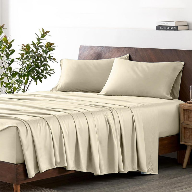 KEDARA CLOTH Flat Bedsheet Premium 1800 TC Microfiber Flat Bedsheet for King Size Bed 1 Bedsheets with 2 Pillow Covers Bed Sheet Chadar Bed Chadar King Bed_Ivory Solid  - Image 1