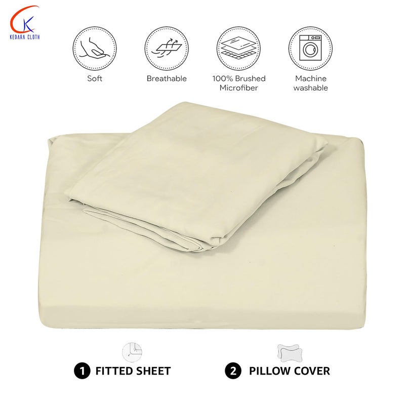 KEDARA CLOTH Flat Bedsheet Premium 1800 TC Microfiber Flat Bedsheet for King Size Bed 1 Bedsheets with 2 Pillow Covers Bed Sheet Chadar Bed Chadar King Bed_Ivory Solid  - Image 2