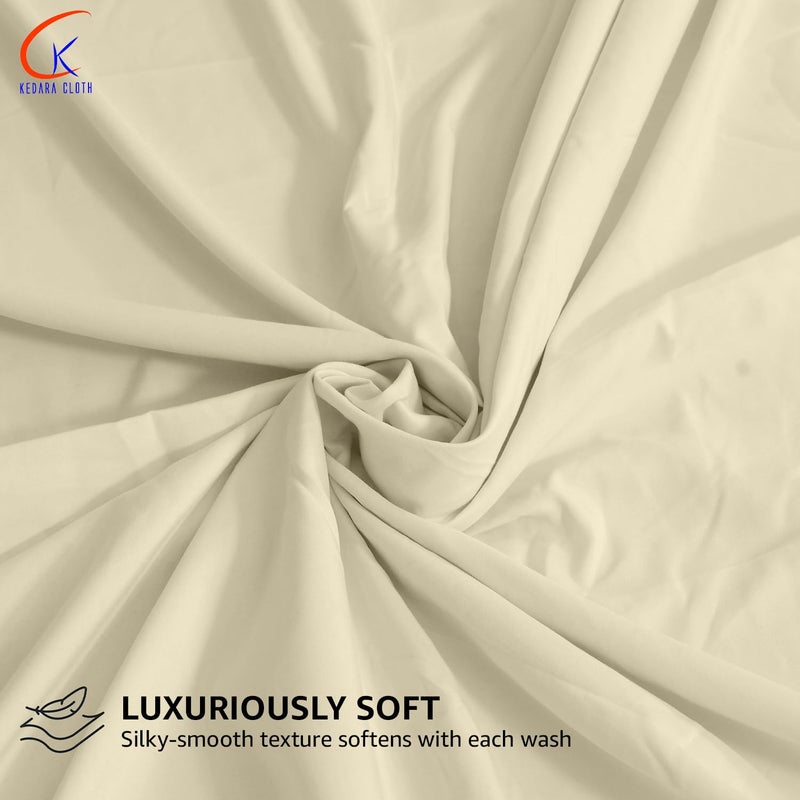 KEDARA CLOTH Flat Bedsheet Premium 1800 TC Microfiber Flat Bedsheet for King Size Bed 1 Bedsheets with 2 Pillow Covers Bed Sheet Chadar Bed Chadar King Bed_Ivory Solid  - Image 3